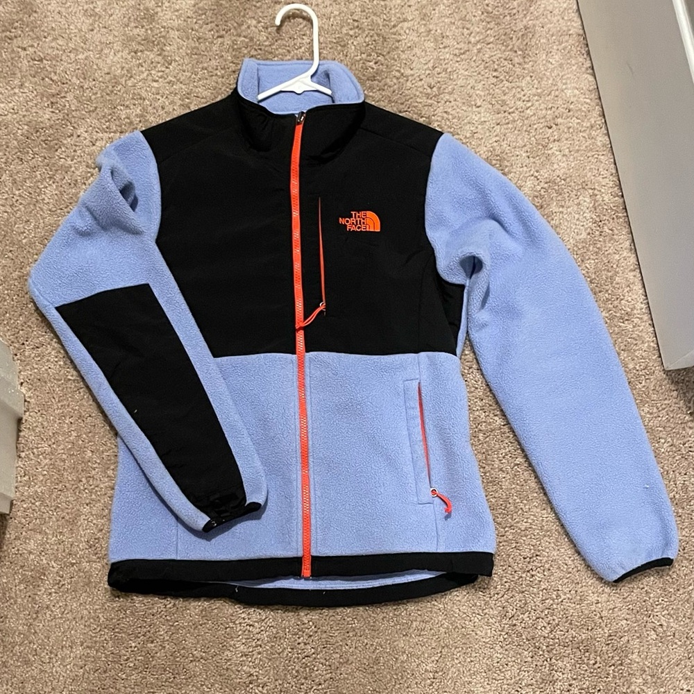 The North Face Fleece and Trickimate Jacket - lilac, black, and orange detail